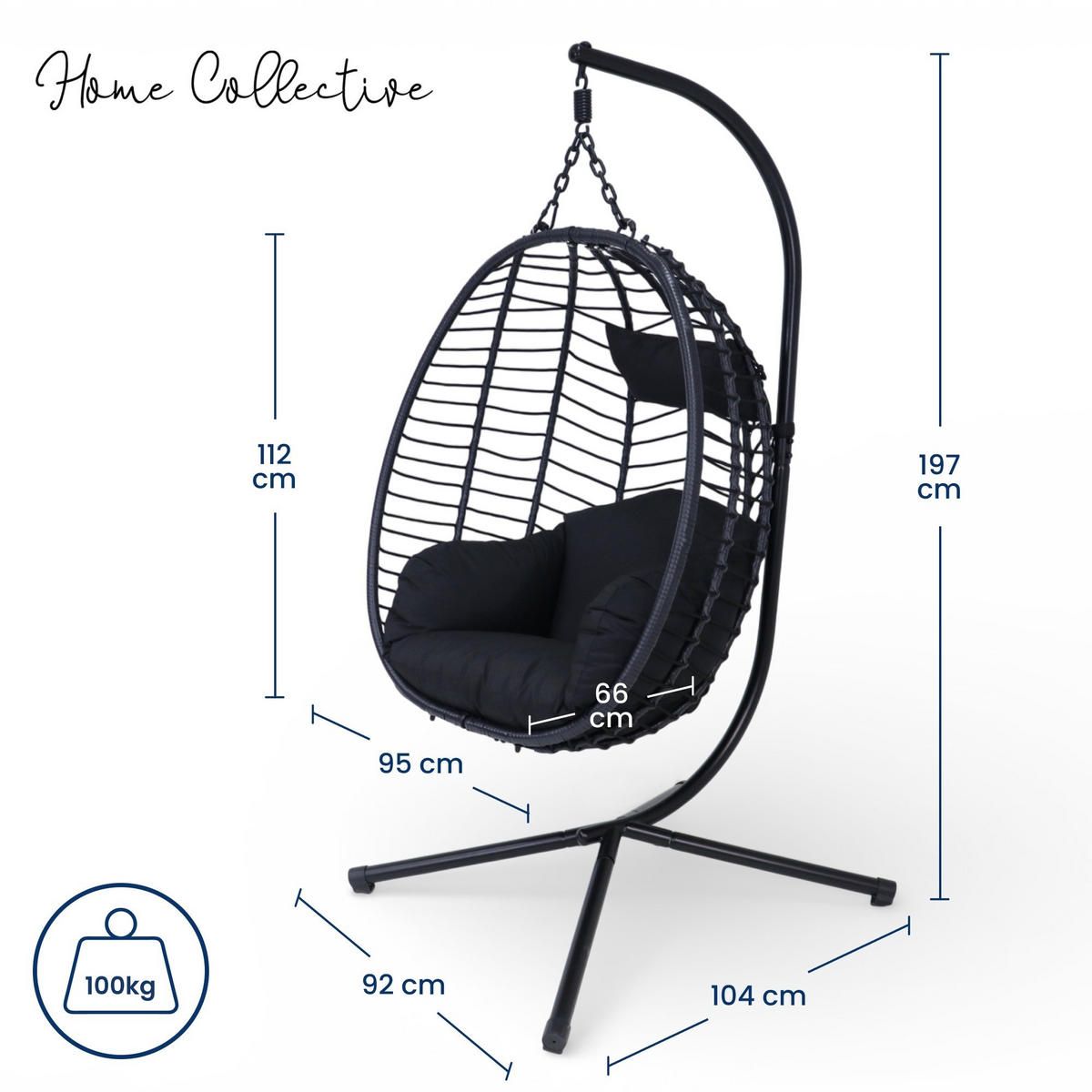 ZÁVESNÉ kreslo v čiernej farbe - čierna, kov (92/197/104cm) - Home Collective