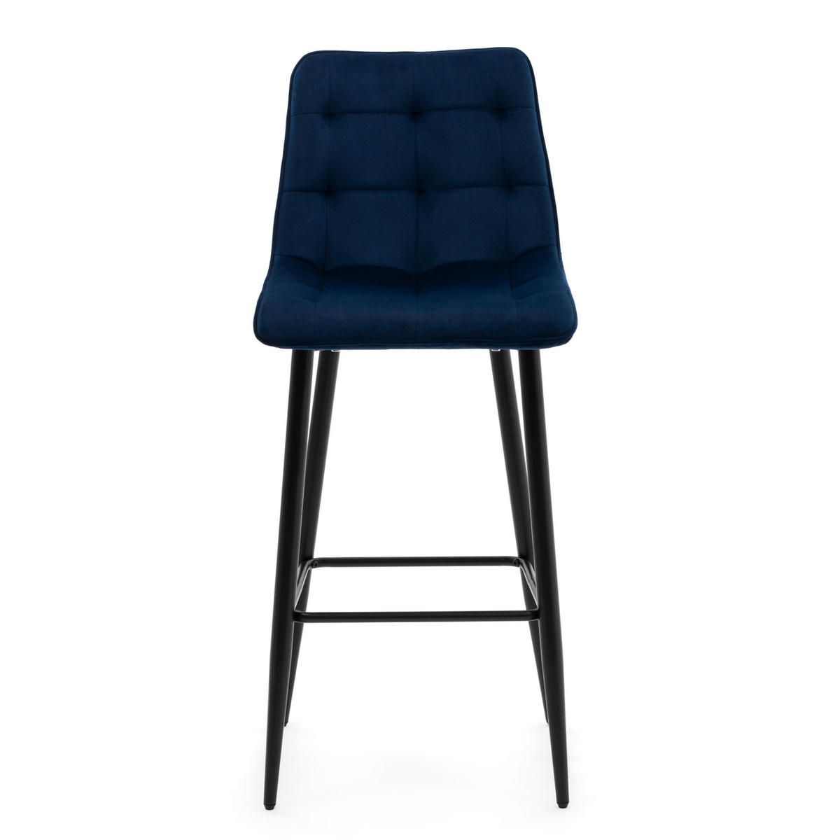 BARHOCKER CHIC gespolsterter mit Steppung - dunkelblau - Samt Velours - Schwarz/Dunkelblau, Textil/Metall (46/109/56cm) - NEW HOME