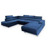 WOHNLANDSCHAFT SIENA L-S Blau Velours-Stoff mit Schlaffunktion - Blau, Holz (335/89/190cm) - MASSENO