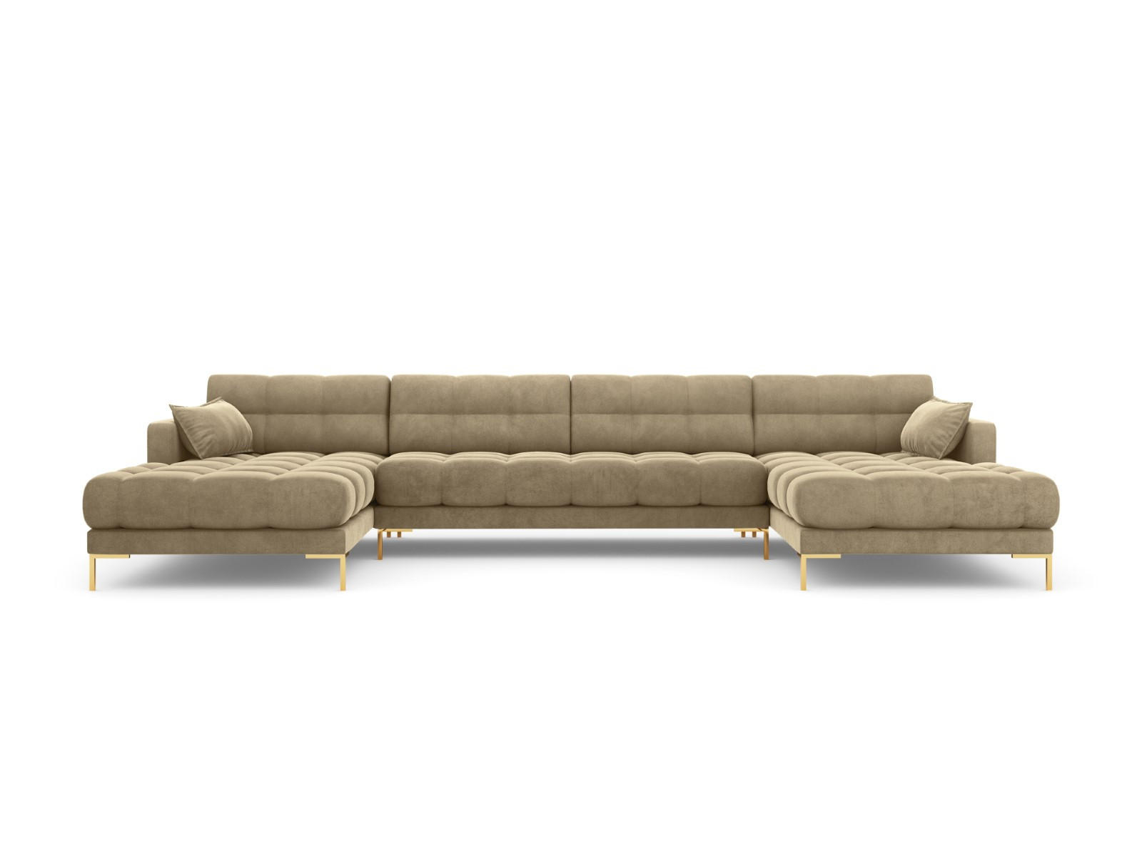 PANORAMASOFA Mamaia aus Samt beige 6 Sitzplätze - Beige, Textil (185/75/383cm) - Micadoni