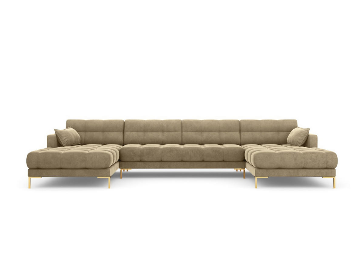 PANORAMASOFA Mamaia aus Samt beige 6 Sitzplätze - Beige, Textil (185/75/383cm) - Micadoni