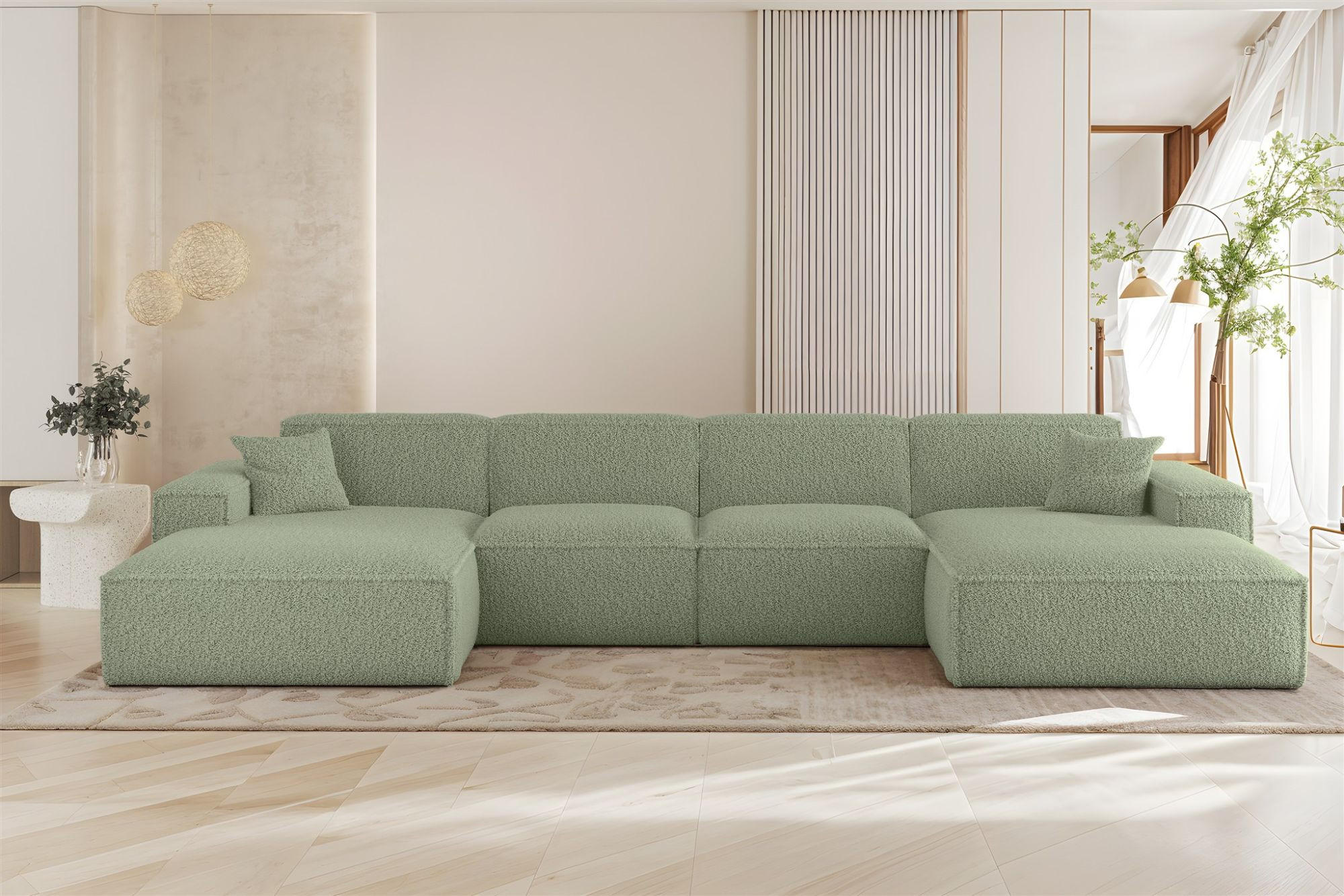 WOHNLANDSCHAFT Celes Premium In Sven - Grün, Holzwerkstoff/Textil (378/73/165cm) - Fun Möbel