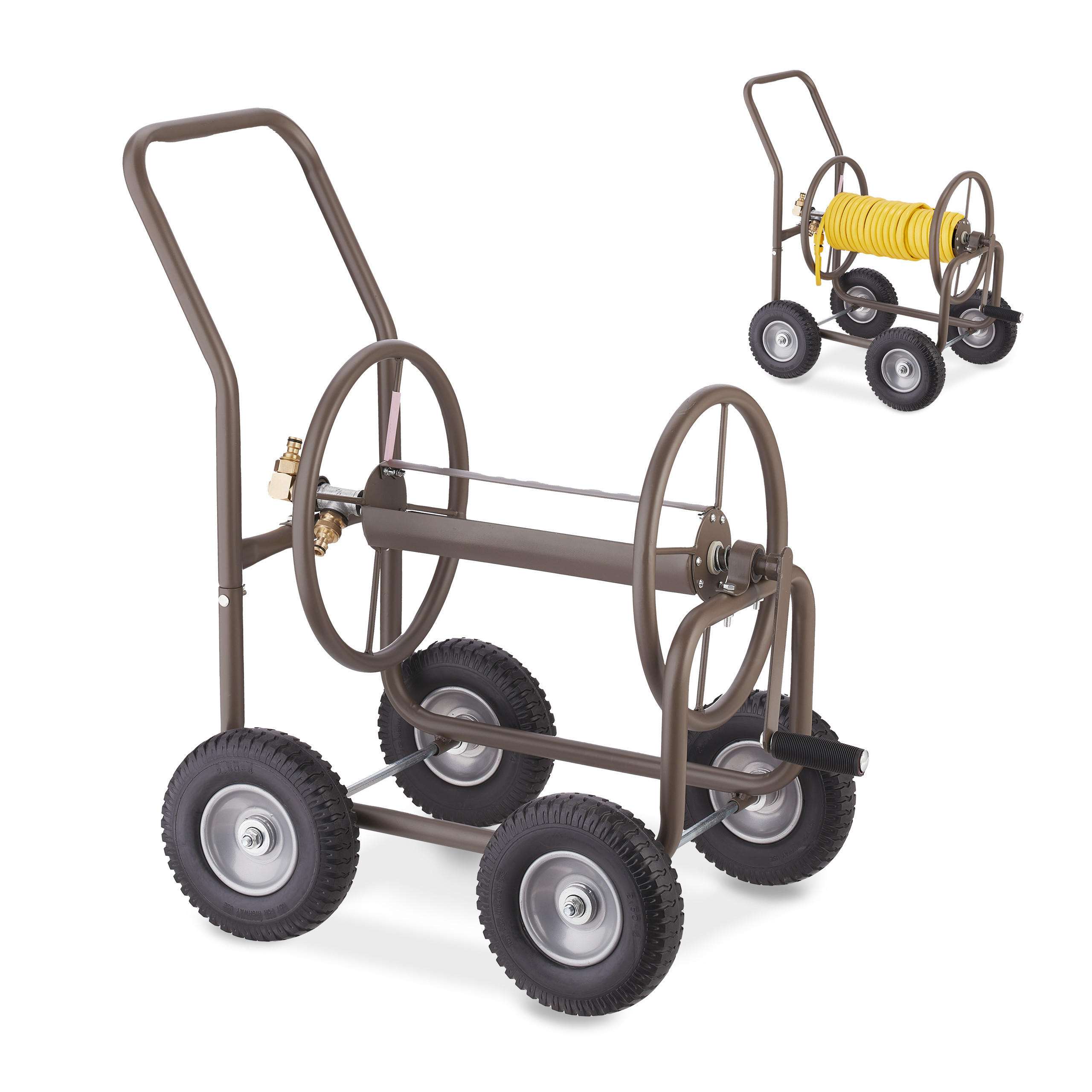 SCHLAUCHWAGEN - Braun, Kunststoff/Metall (50/81/80cm) - Relaxdays