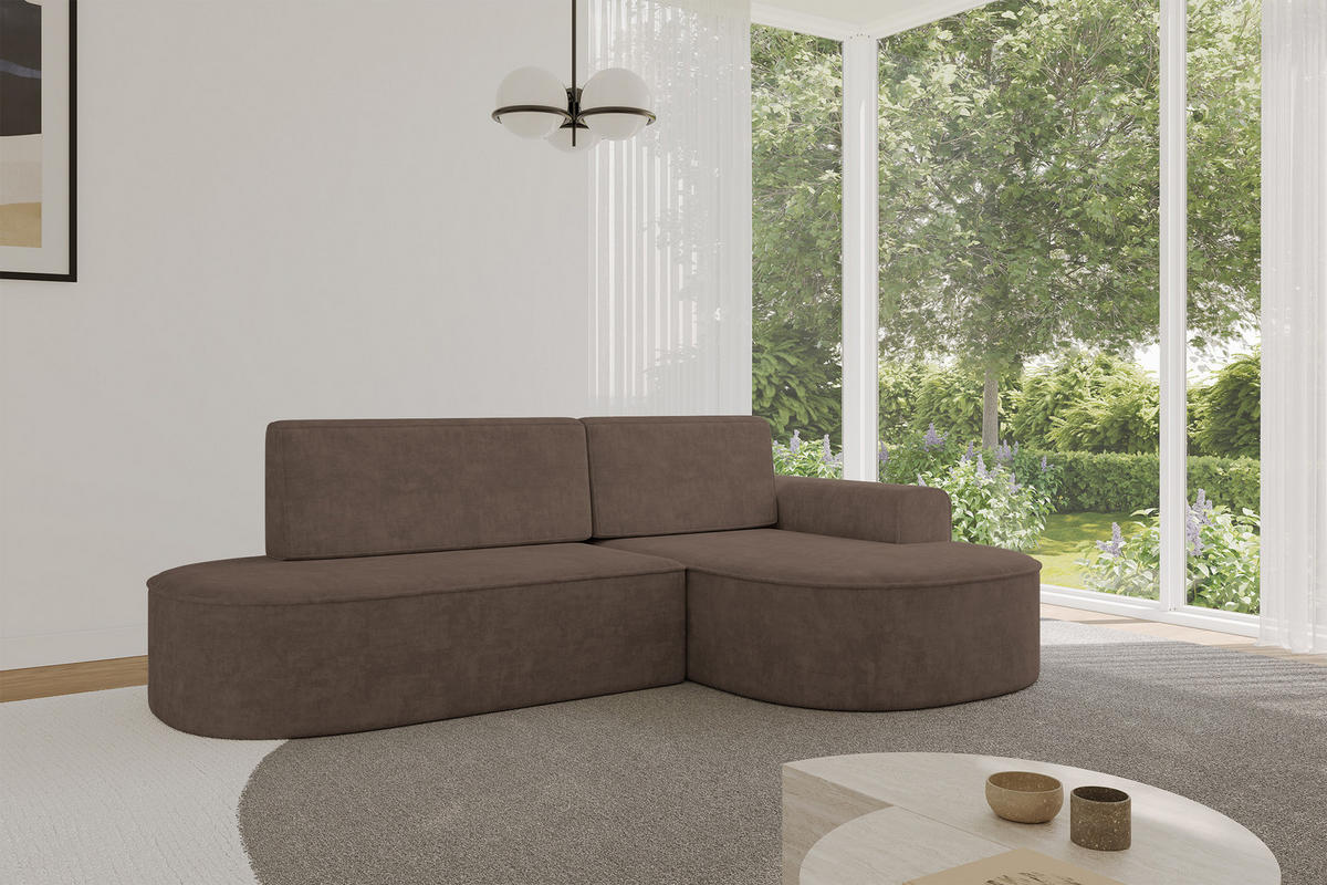 ECKSOFA mit Schlaffunktion und Bettkasten Ottomane Rechts MARI-L1-S - 283x167x85 cm Braun Velours - Schwarz/Bronzefarben, Holzwerkstoff/Kunststoff (167/283cm) - ALTDECOR