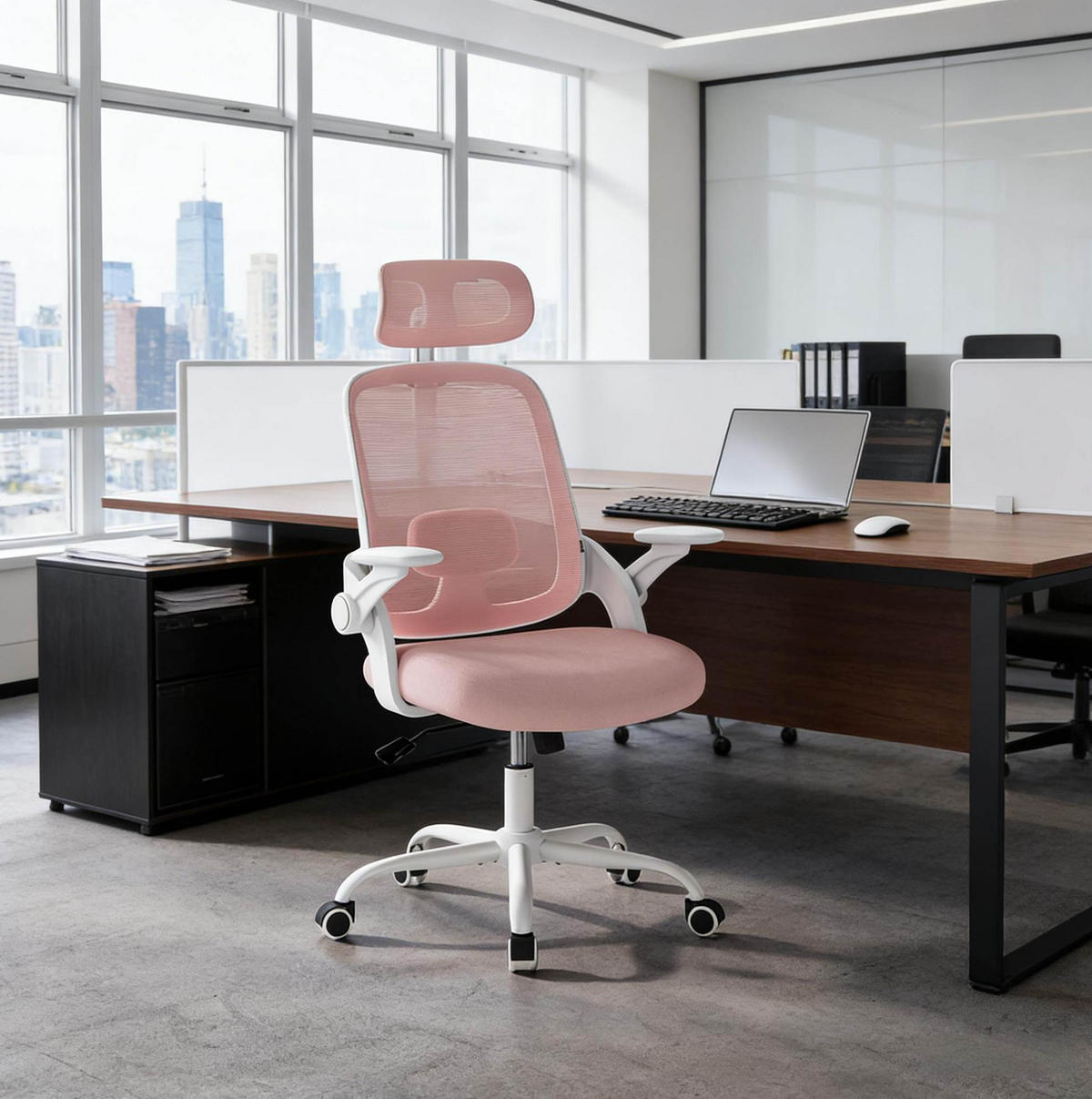 BÜROSTUHL ergonomisch höhenverstellbar Rosa - Pink, Metall (47/117.5/63.5cm) - Meubliv