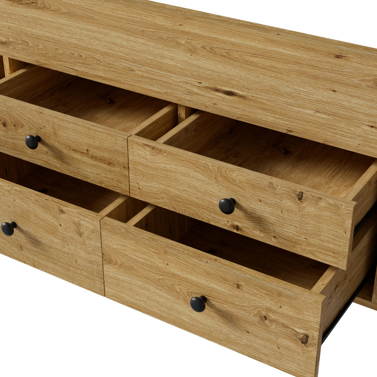 TV-LOWBOARD 165cm mit 4 Schubladen und 2 Schiebetüren - Naturfarben, Holzwerkstoff (165/46/40cm) - FLIEKS