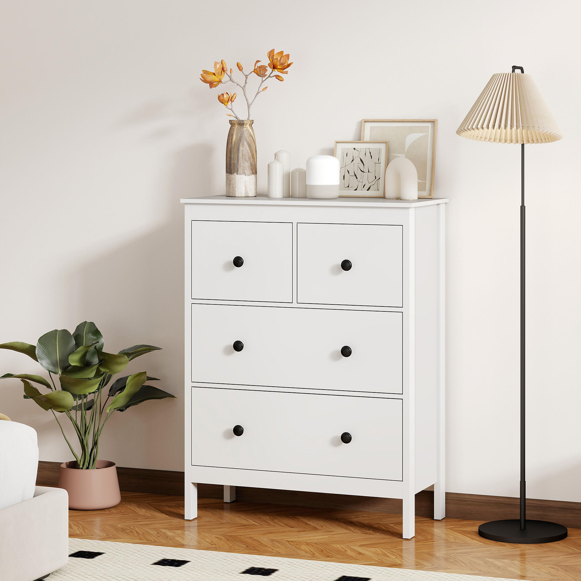 Thumbnail - Homcom Kommode, Weiß, Holzwerkstoff, Nachbildung, 4 Schubladen, 35x97x74 cm, Wohnzimmer, Kommoden & Sideboards, Kommoden