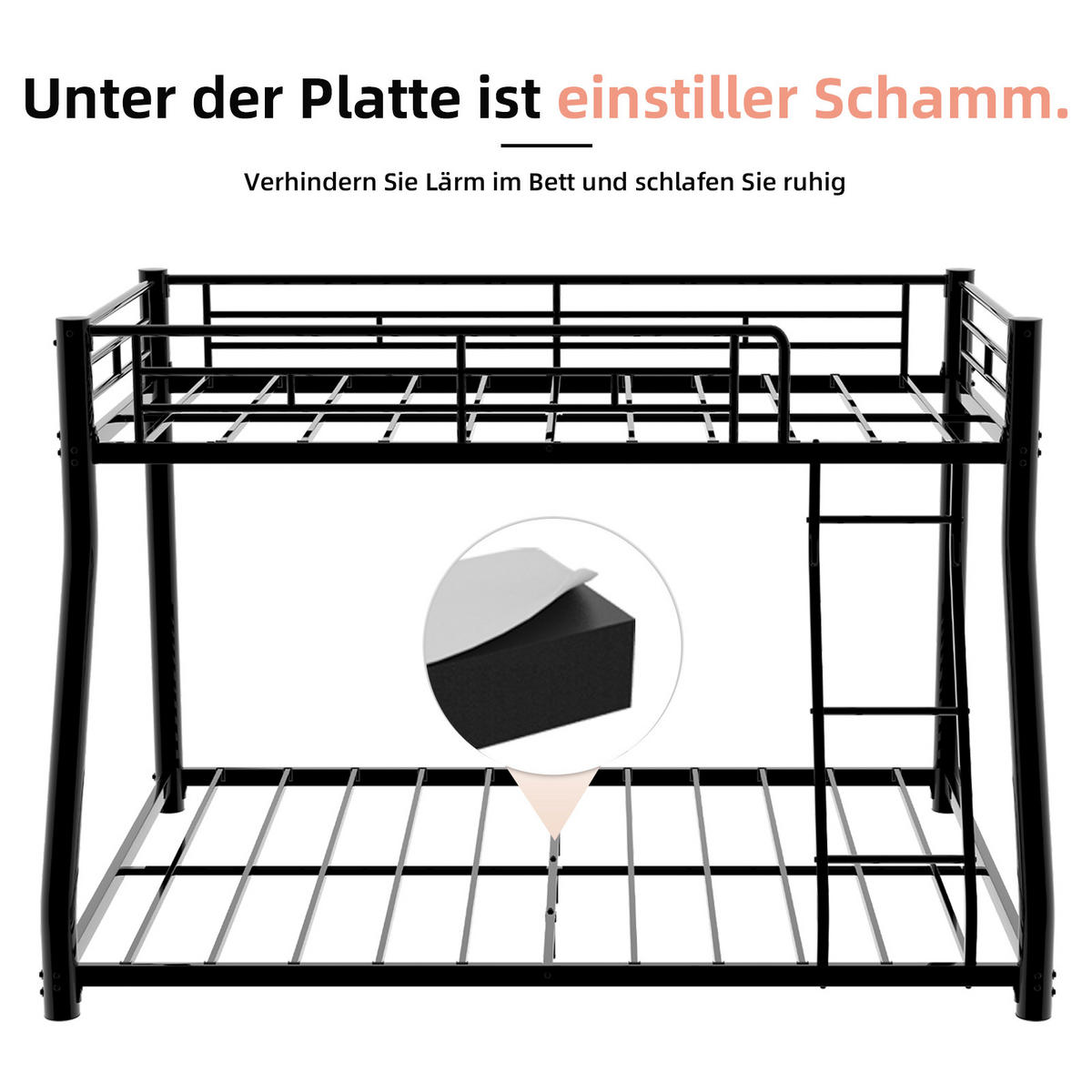 BETTRAHMEN Schwarz Liegefläche 90/190 cm und 140/190 cm, Metall-Etagenbett, Leiter, Sicherheitsgeländer - Schwarz, Metall - PANGIVO