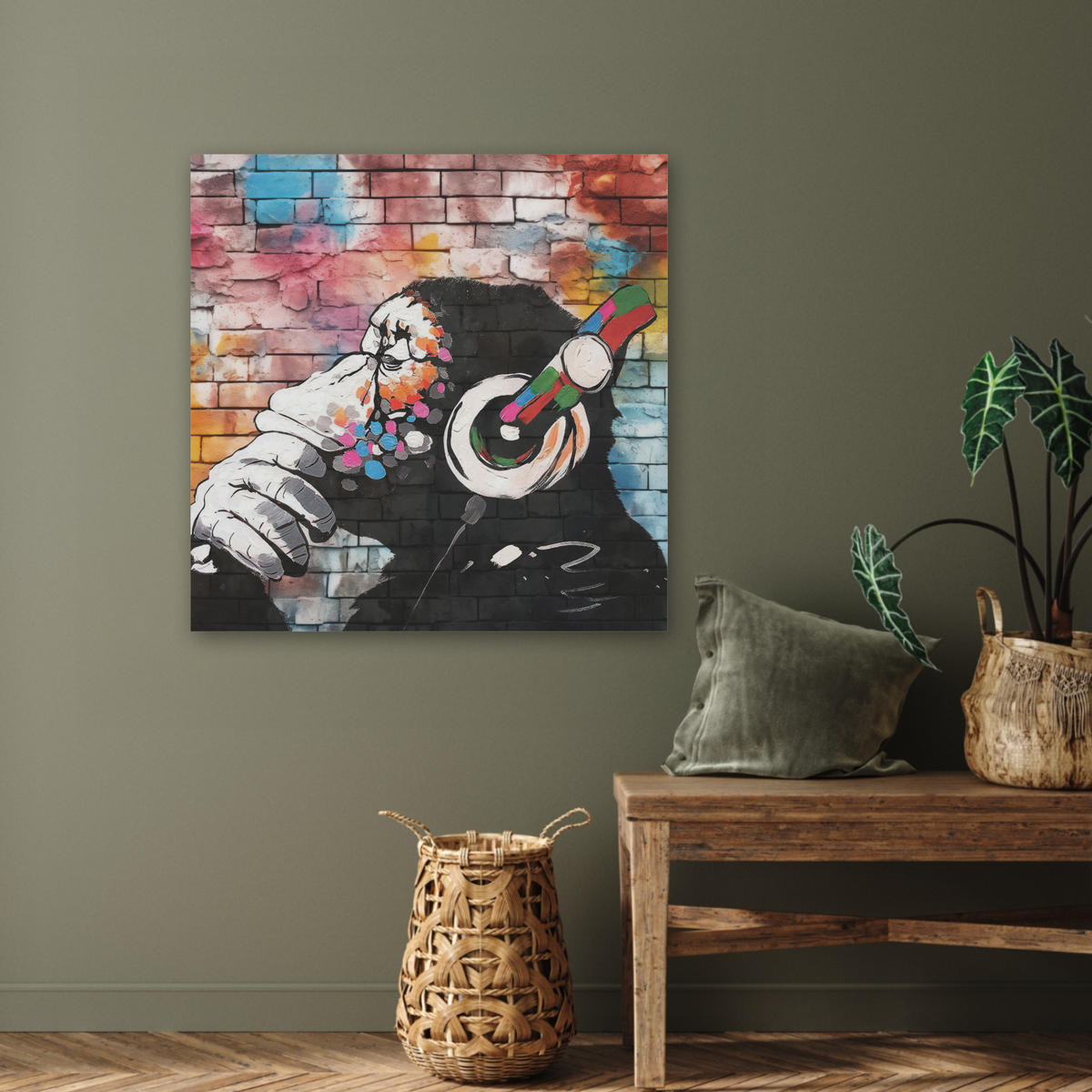 AKUSTIKBILD Affe - Graffiti - Musik Akustikpaneele 80x80 cm - Multicolor, Kunststoff (80/80/0.9cm) - MuchoWow