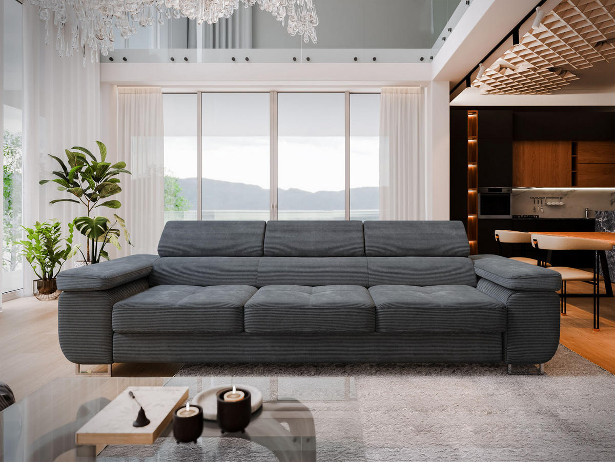 BETTSOFA MOSINE Grau Kordstoff mit Schlaffunktion - Grau, Textil (281/87/98cm) - MASSENO