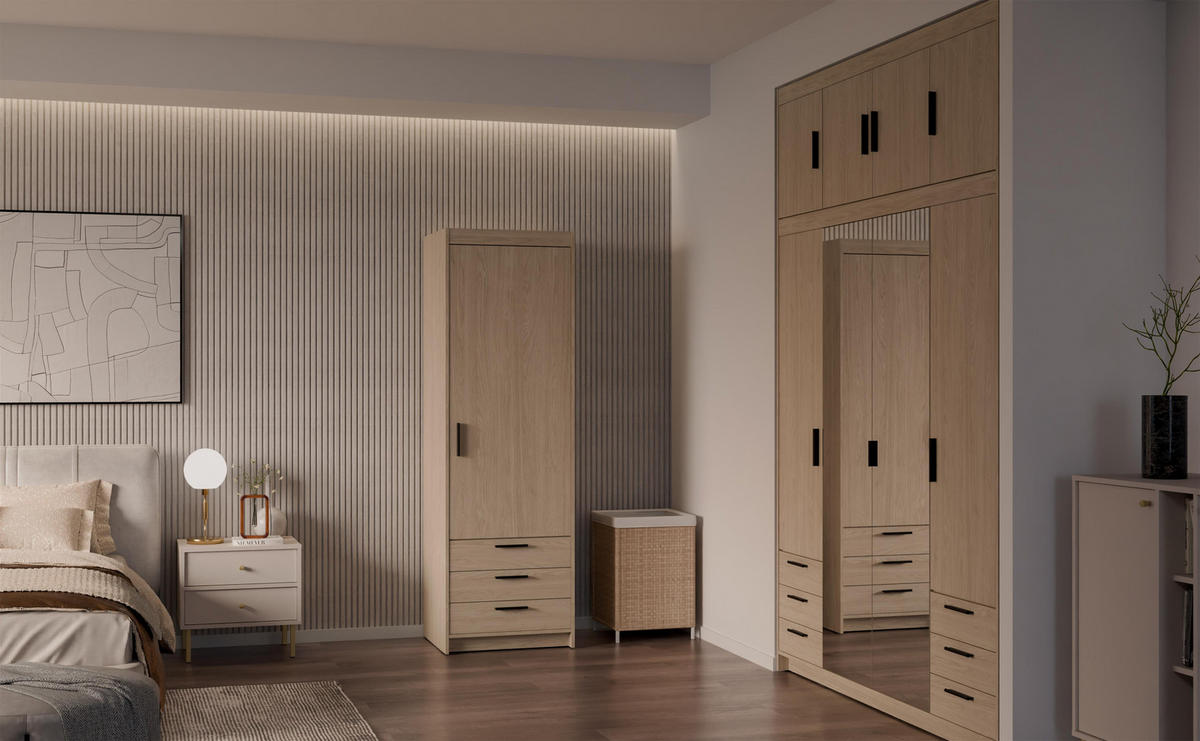 KLEIDERSCHRANK Storicos Geölte Eiche 59,9/190,5/53 cm - 1T3S Modern mit Schubladen - Eichefarben, Holzwerkstoff/Kunststoff (59.9/190.5/53cm) - AX Living