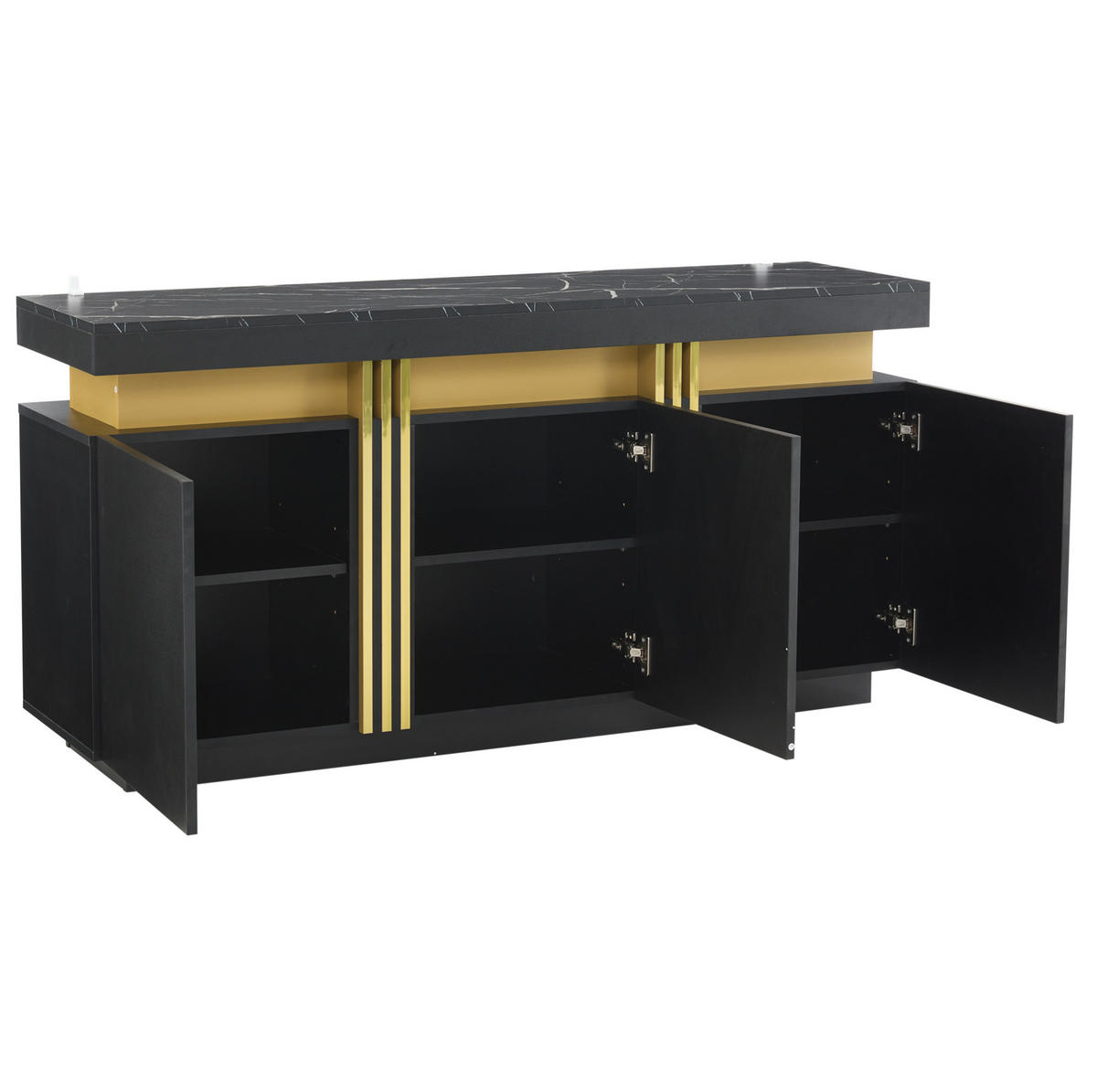 SIDEBOARD 140/38/70 cm in Schwarz mit 3 Türen und verstellbaren Einlegeböden - Schwarz, Holzwerkstoff (140/70/38cm) - Flora Grace