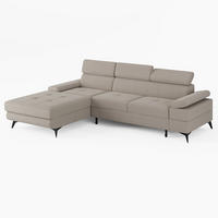 ECKSOFA VENTO Links Beige Velours Easy Clean L-Form Couch mit Schlaffunktion & Bettkasten - Beige/Schwarz, Holz (190/261cm) - Barchello
