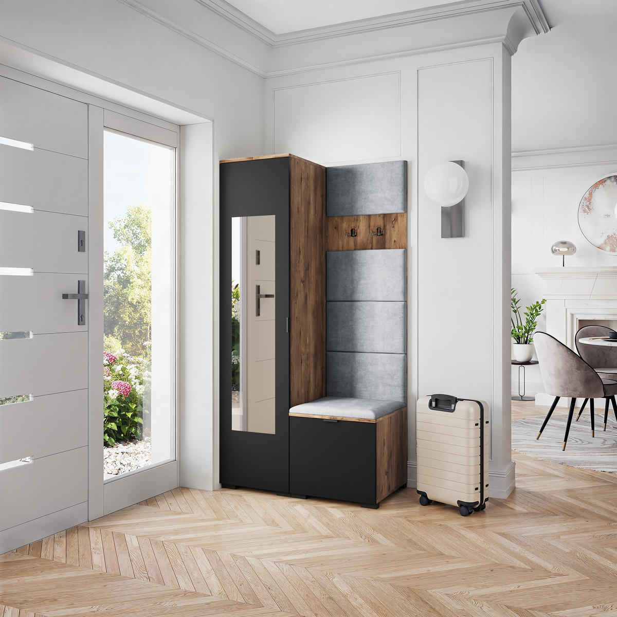 GARDEROBENSCHRANK VIRA 95/181/51 cm Modern Eichefarben - Eichefarben/Schwarz, Holzwerkstoff (95/181/51cm) - MASSENO