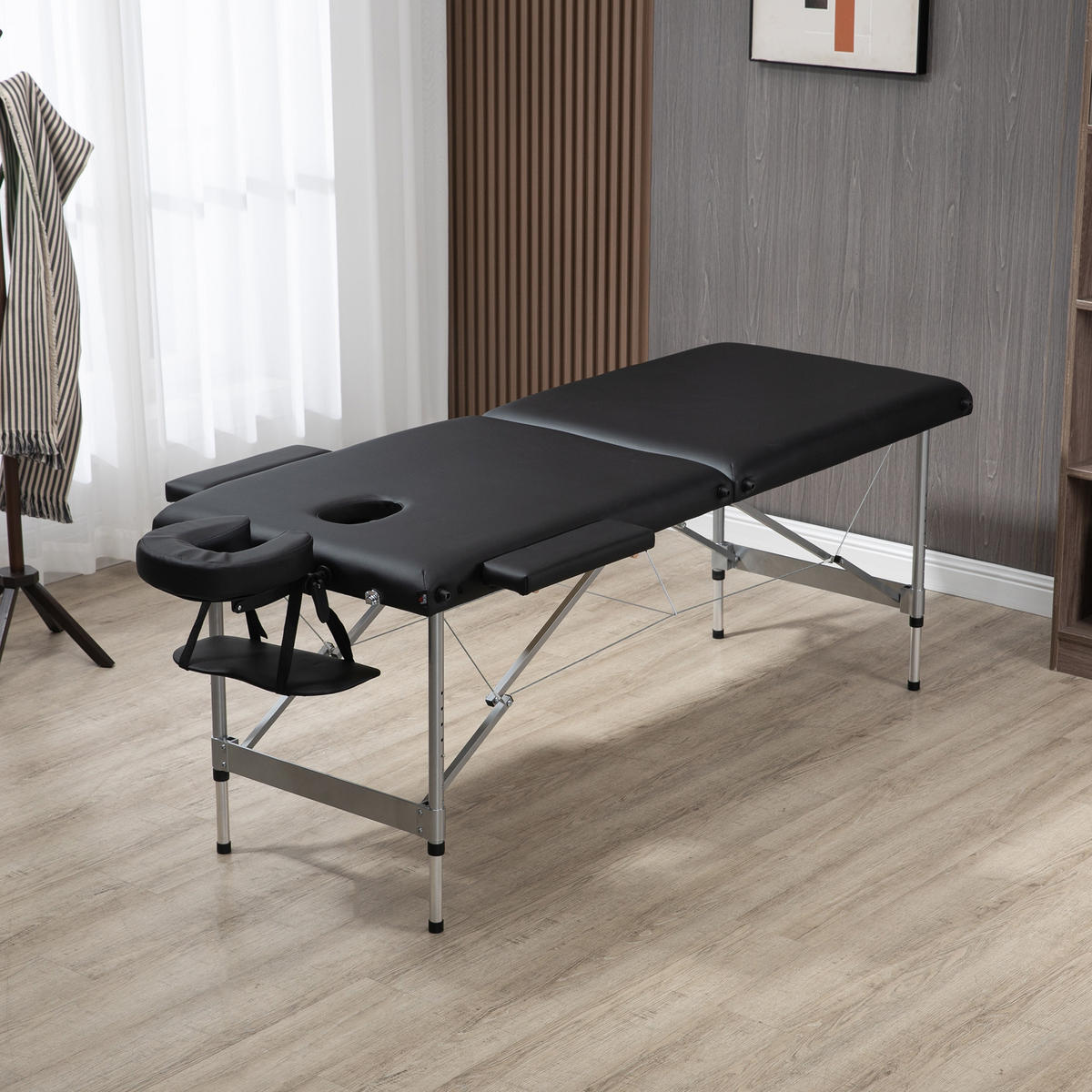 MASSAGELIEGE, Kunstleder, Schwarz - Schwarz, Metall (71/83/186cm) - HOMCOM