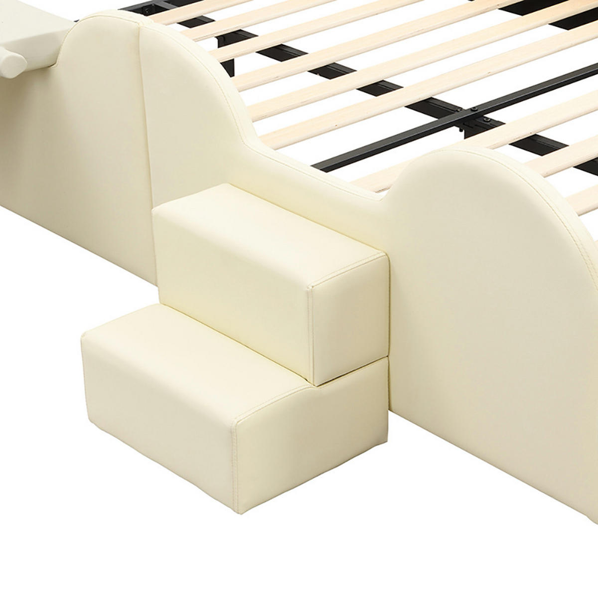 KINDERBETT 140/200 cm in PU mit Rutsche und Leiter - Beige, Holz/Textil (90/200cm) - KOMHTOM