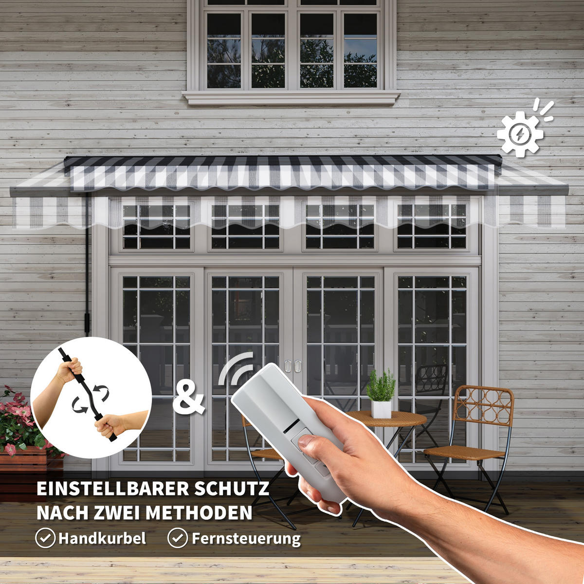 GELENKARMMARKISE, Aluminium, Grau+Weiß - Multicolor, Metall (250/150/350cm) - Outsunny