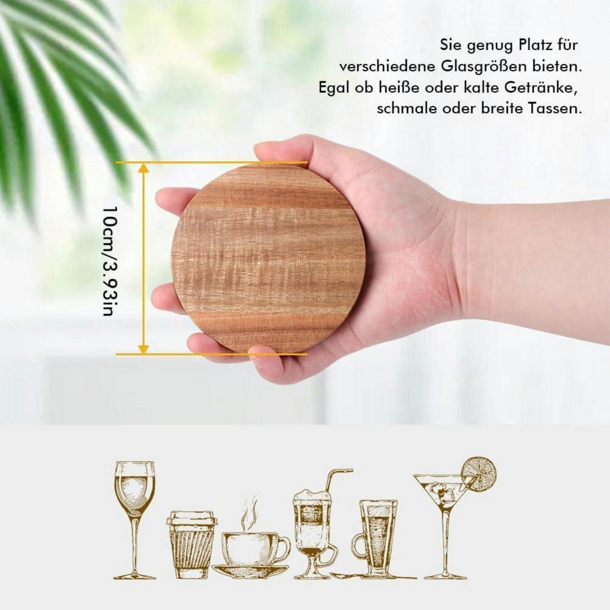 UNTERSETZER Holz 6er Set mit Flaschenöffner - Braun, Holz (10/10cm)