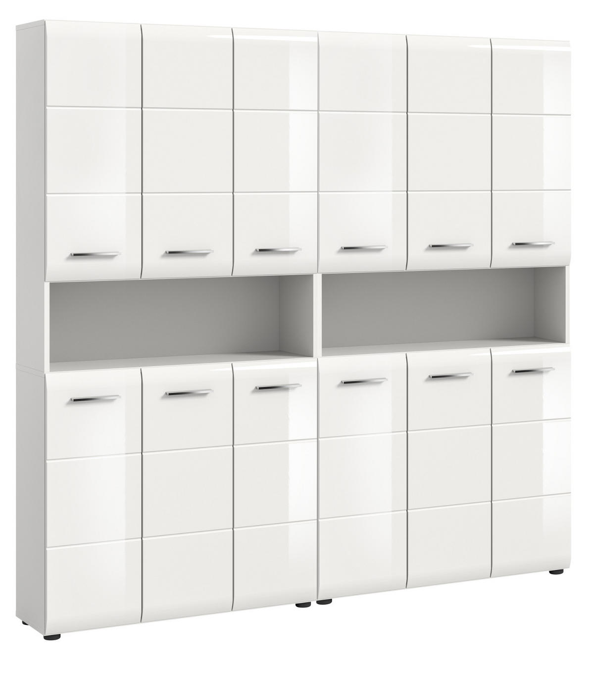 HOCHSCHRANK weiß Hochglanz 180 cm, Badezimmer Schrank mit viel Stauraum - Weiß Hochglanz/Silberfarben, Holzwerkstoff/Kunststoff (180/185/30cm) - Inn.Furn