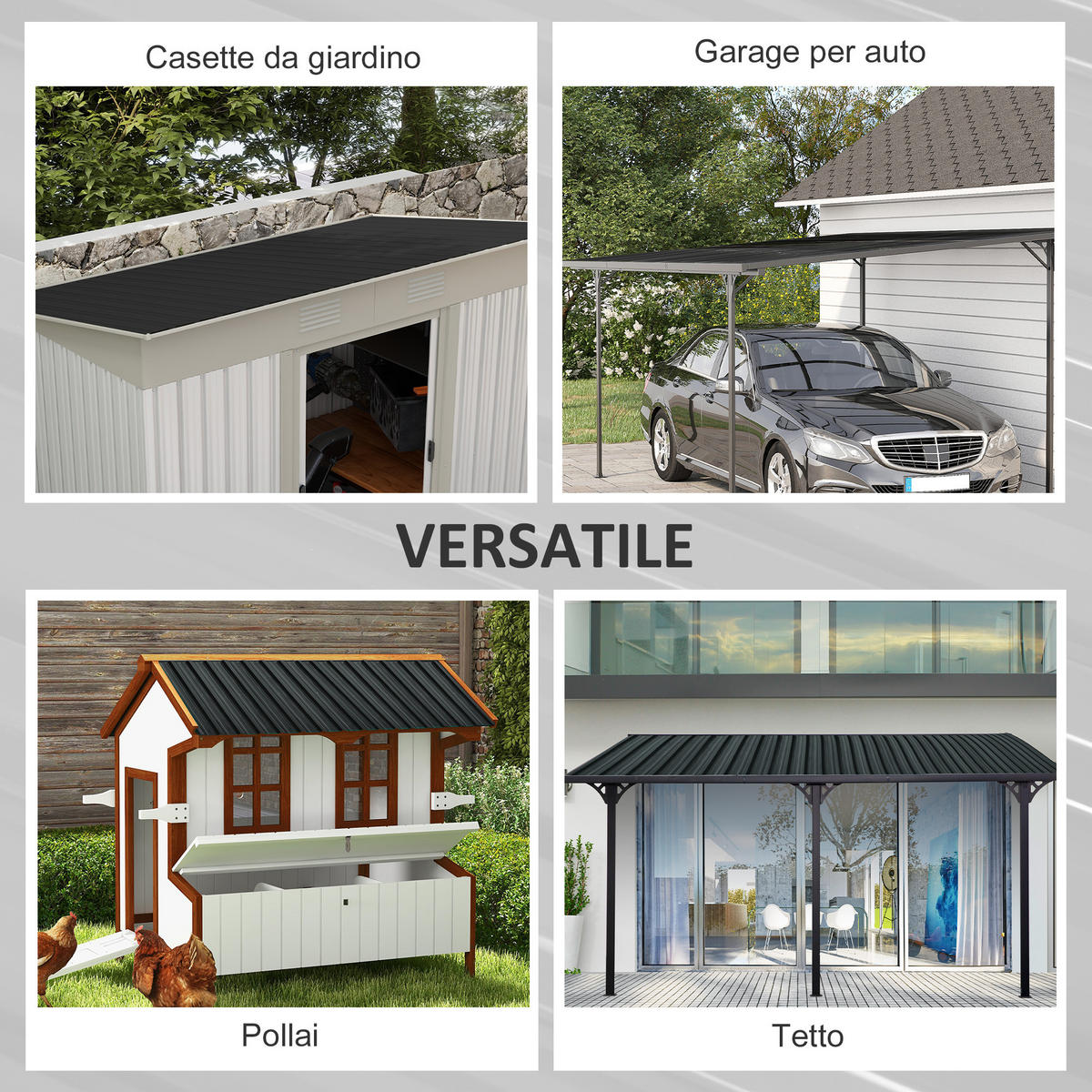 GARTENHAUS Set mit 12 Ersatzpaneelen ,129 x 45 cm für Gartenhäuser aus dunkelgrau verzinktem Stahl - Dunkelgrau, Metall (45/5/129cm) - Vallsero