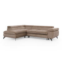 ECKSOFA mit Schlaffunktion und Bettkasten Bonnie aus Beige Cord-Stoff mit verstellbaren Kopfstützen und Armlehne - Ottomane links - Ecru/Beige, Holz/Textil (275/210cm) - S-Style Möbel