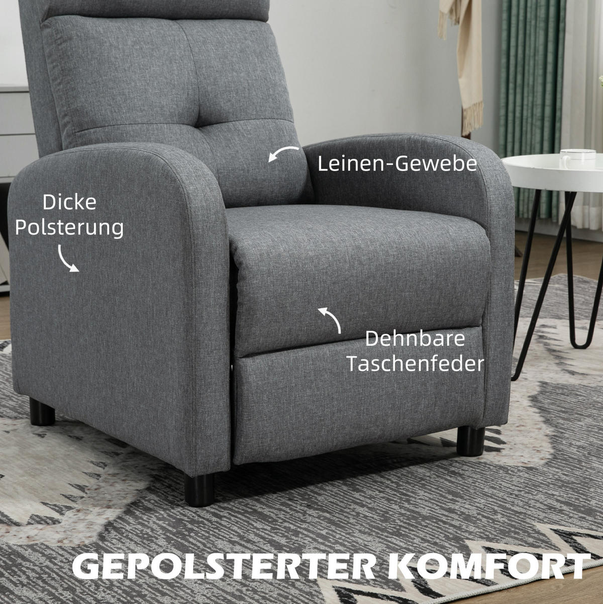 RELAXSESSEL in Grau 87x67x98 cm mit Liegefunktion und Taschenfederkern - Grau, Textil (67/98/87cm) - IVMEU