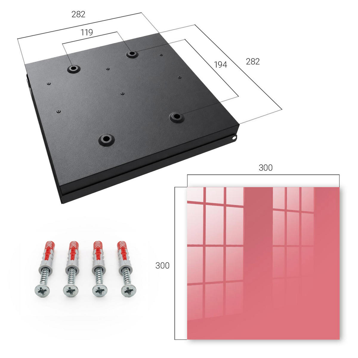 SCHLÜSSELBOX Schwarz 30x30 cm- Türöffnung nach rechts - Lachsfarben - Pink, Metall (30/30/5cm) - TULUP