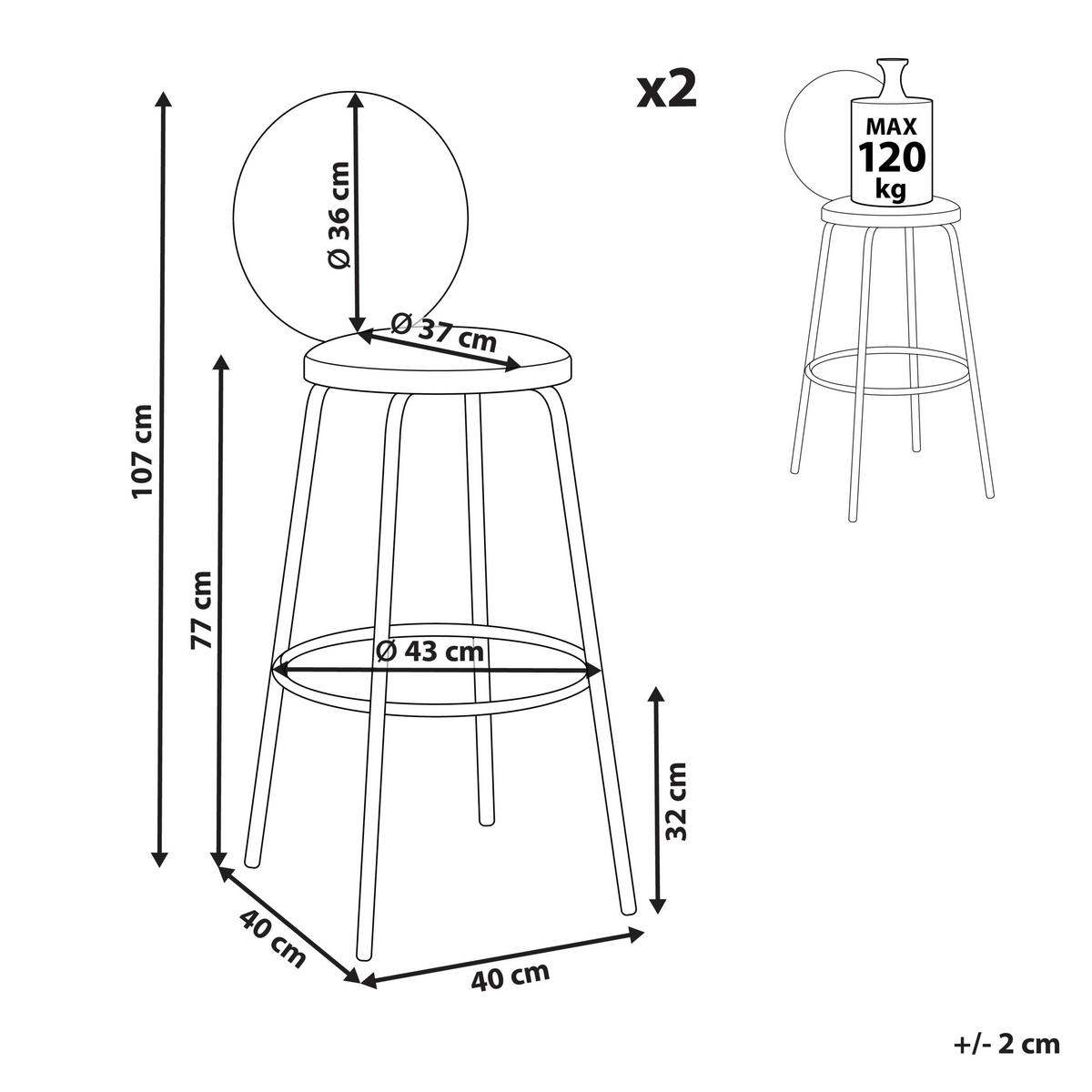 BARHOCKER 2er-Set Dunkelgrün Emery - Dunkelgrün/Schwarz, Textil (43/107/43cm) - Beliani