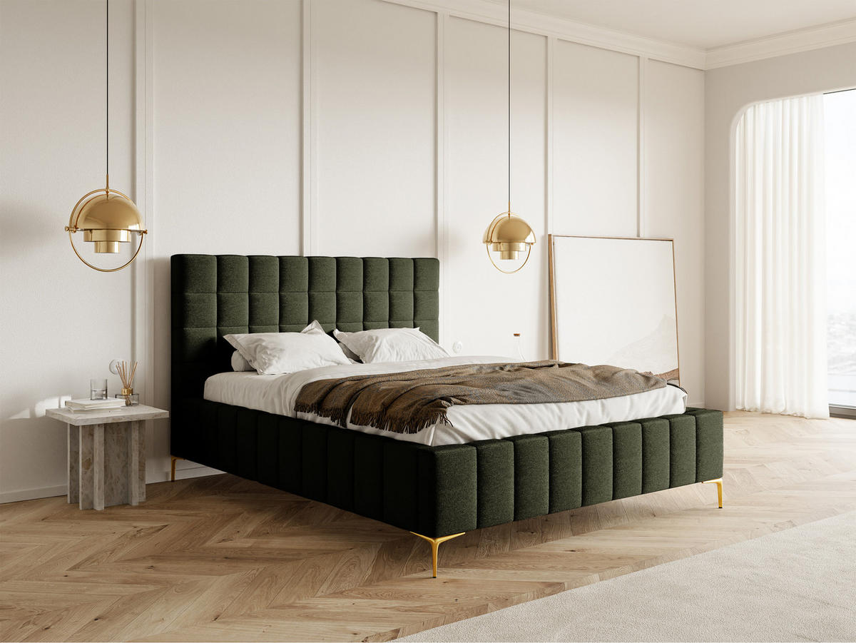 POLSTERBETT Szejlo Olivgrün Chenille 160 cm - Goldfarben/Olivgrün, Textil/Metall (160/200cm) - Selsey