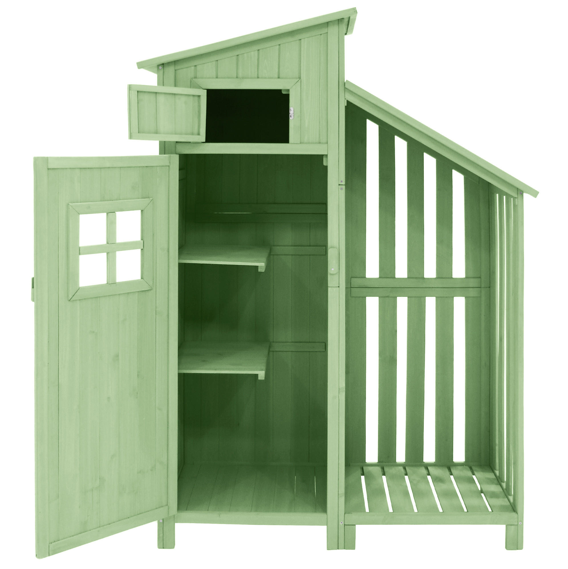 GARTENSCHRANK aus Massivholz 124x46x174cm Grün mit 2 Regalen - Grün, Holz (46/174/124cm) - Modfu