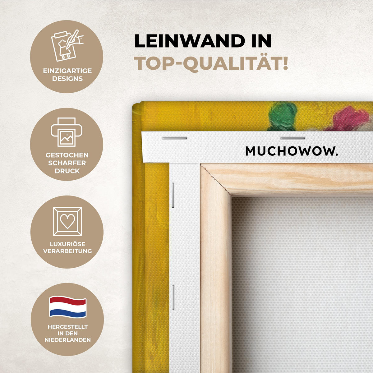 LEINWANDBILD Frida Kahlo - Frau - Gelb - Blau - Blumen Deko Wohnzimmer 20x20 cm - Gelb, Textil (20/20cm) - MuchoWow