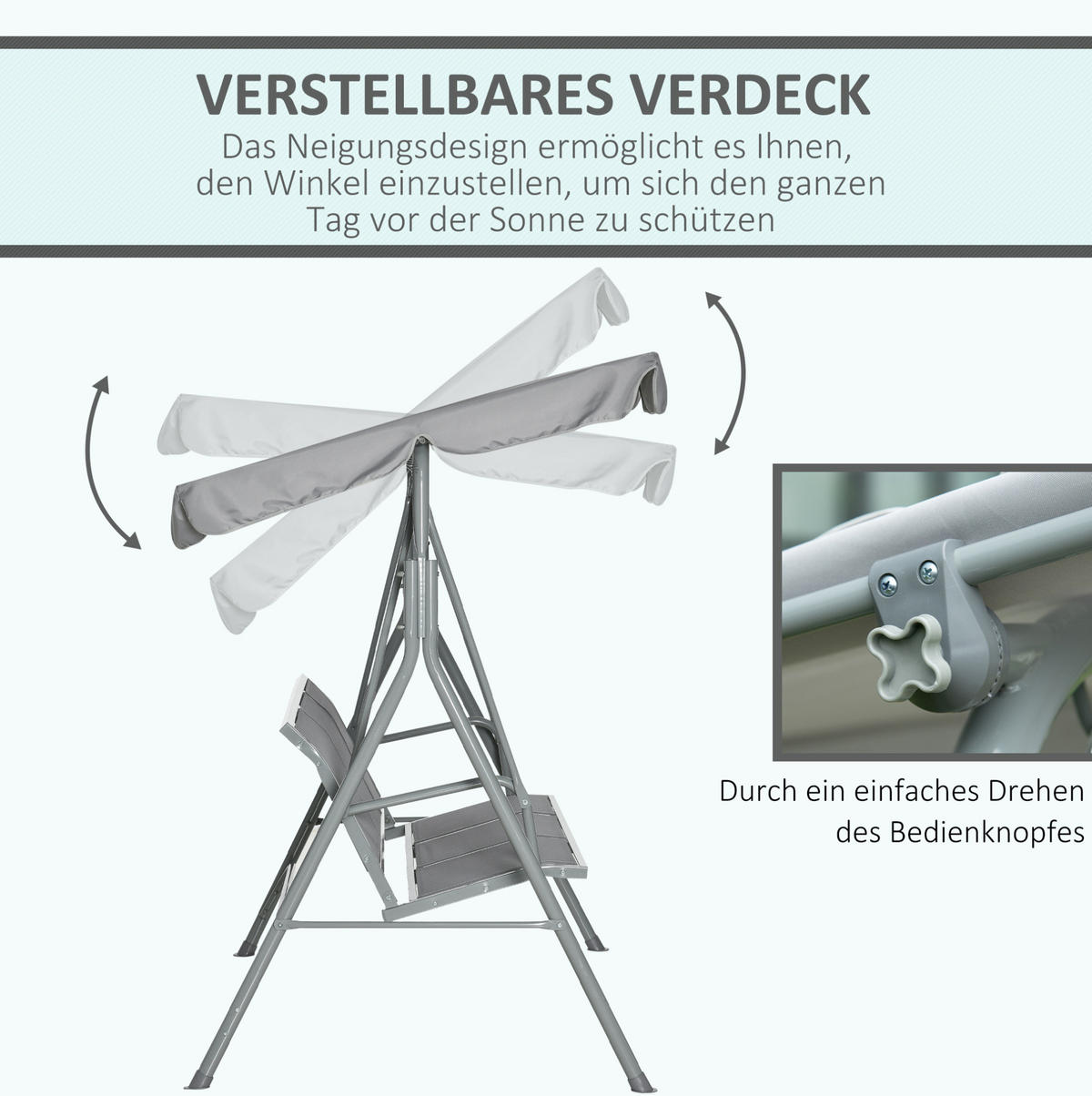 HOLLYWOODSCHAUKEL aus Metall 171x108x154cm in Grau mit verstellbarem Verdeck - Grau, Metall (108/154/171cm) - Modfu