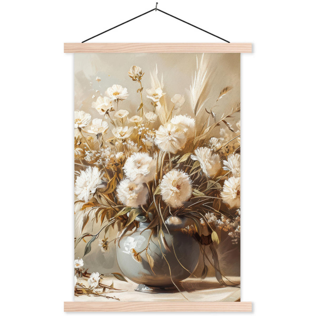 POSTER Blumen - Vase - Stilleben - Beige 40x60 cm - Creme, Textil (40/60/0.15cm) - MuchoWow