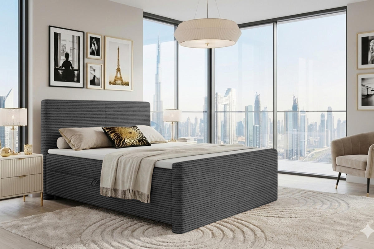 BOXBETT MIDI 120/200 in Cord Dunkelgrau H4 - Dunkelgrau, Holz/Holzwerkstoff (120/200cm) - Deine Möbel 24