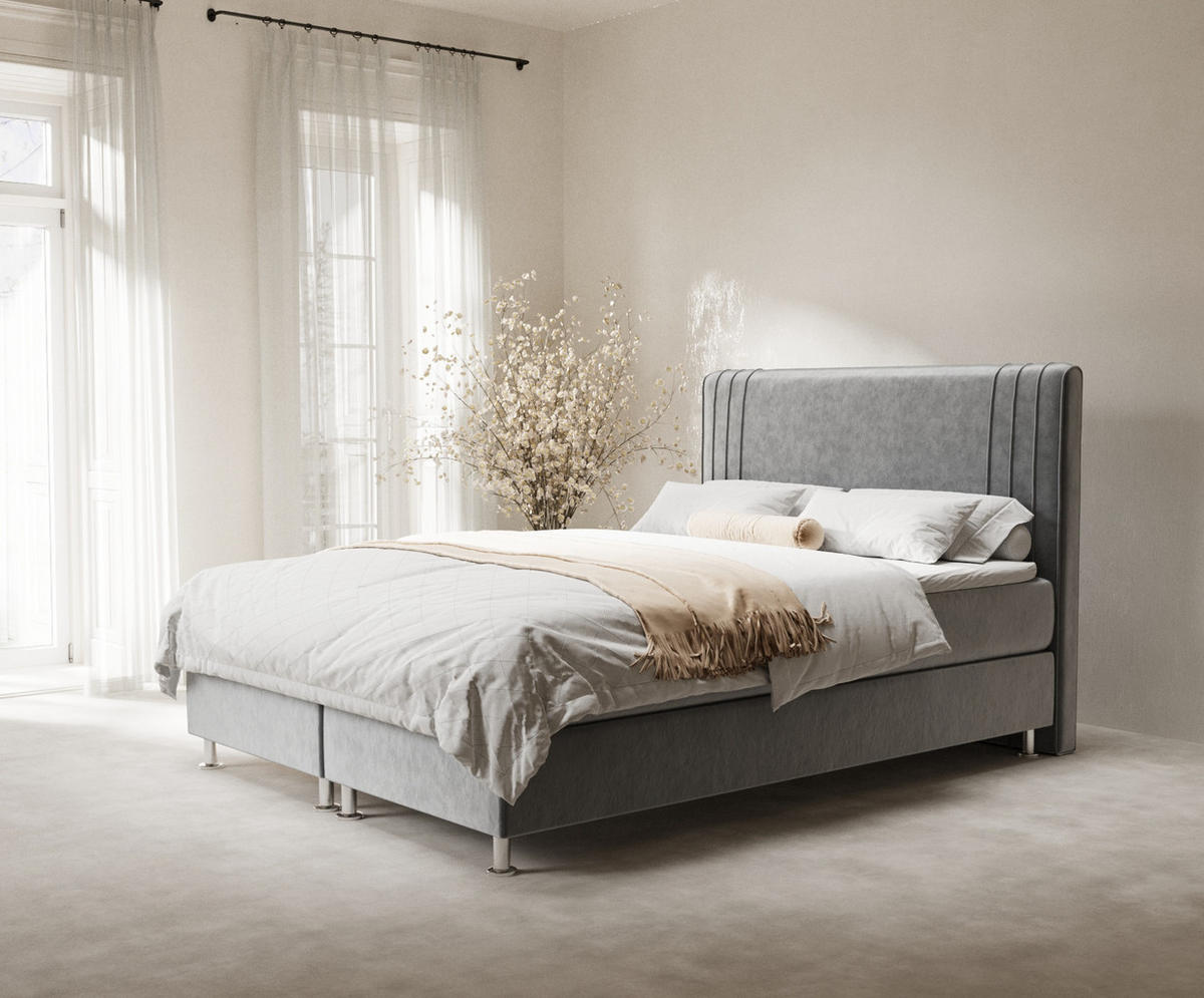 BOXSPRINGBETT Casone Grau 160/200 cm mit Latex-Topper - Silberfarben/Grau, Holz/Holzwerkstoff (160/200cm) - Maison de Reve