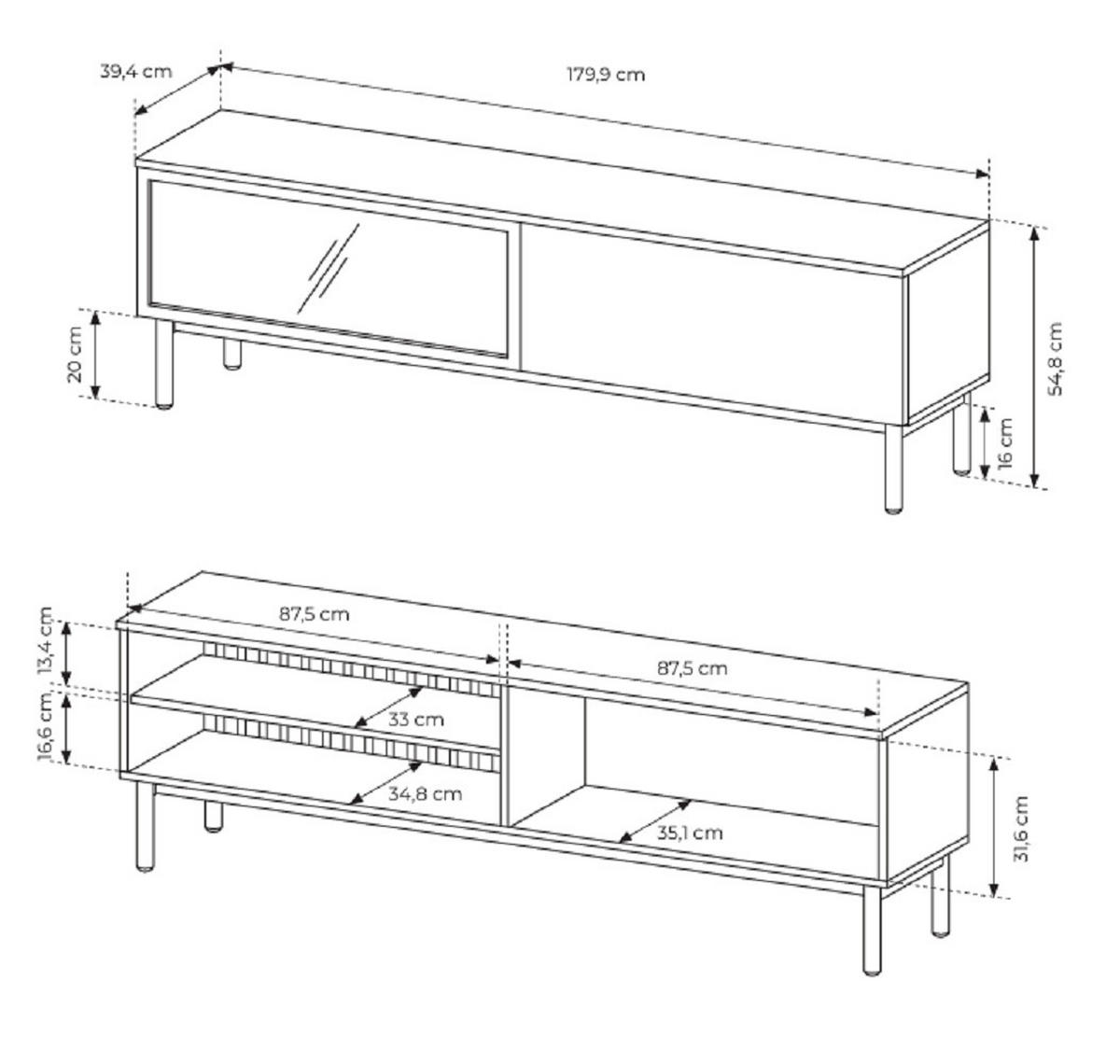 TV-BOARD mit Glas 180 cm Jotare, LED, Schwarz, Eiche Evoke - Schwarz, Holz (180/55/39cm) - Emporius