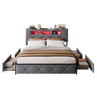 POLSTERBETT 140x200 cm Grau Stoff LED USB 4 Schubladen - Grau, Holz (140/200cm) - SHOPENTRA