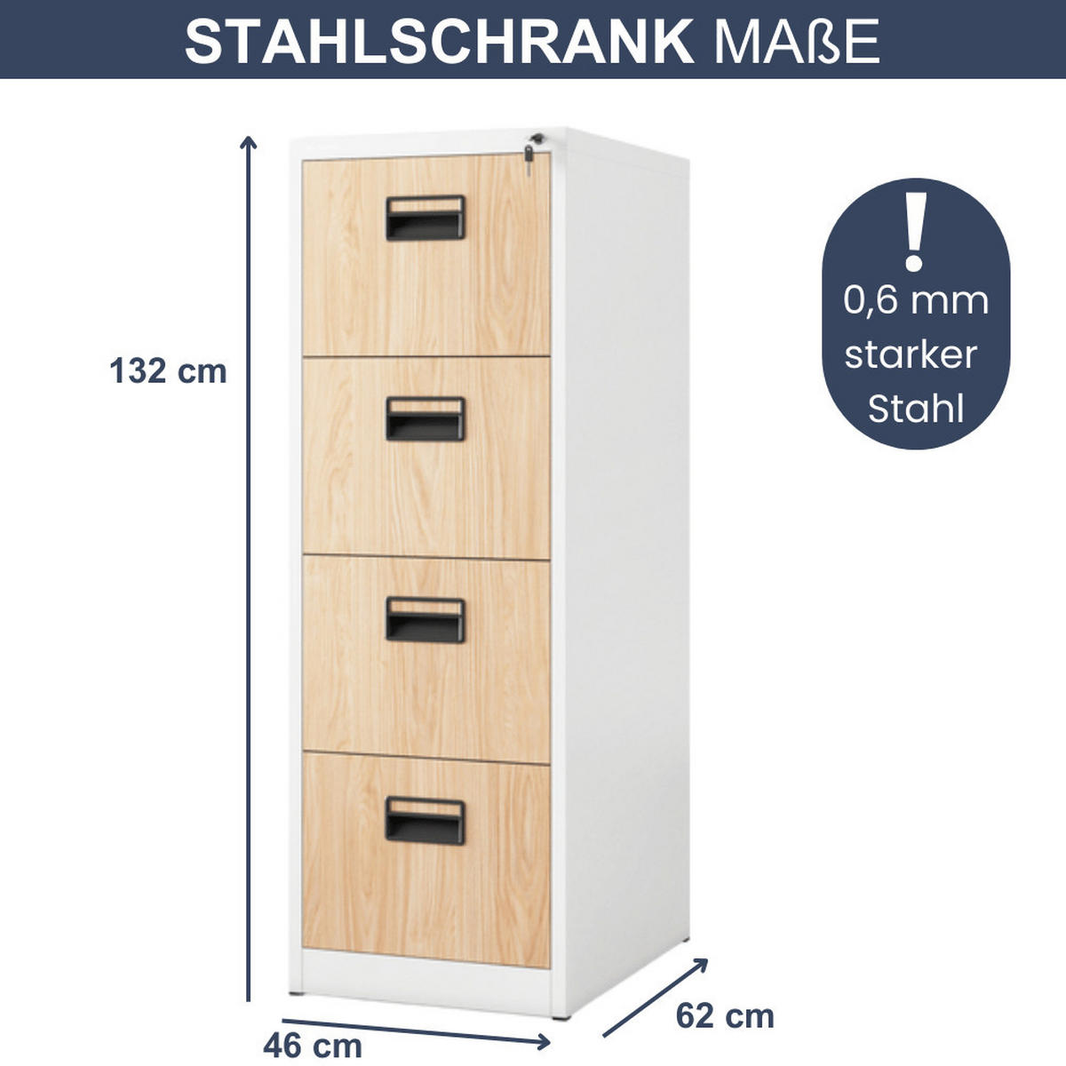 HÄNGEREGISTERSCHRANK abschließbar TION 4 Schubladen 132x46x62cm Weiß-Sonoma Eiche - Weiß, Metall (46/132/62cm) - DELUKE