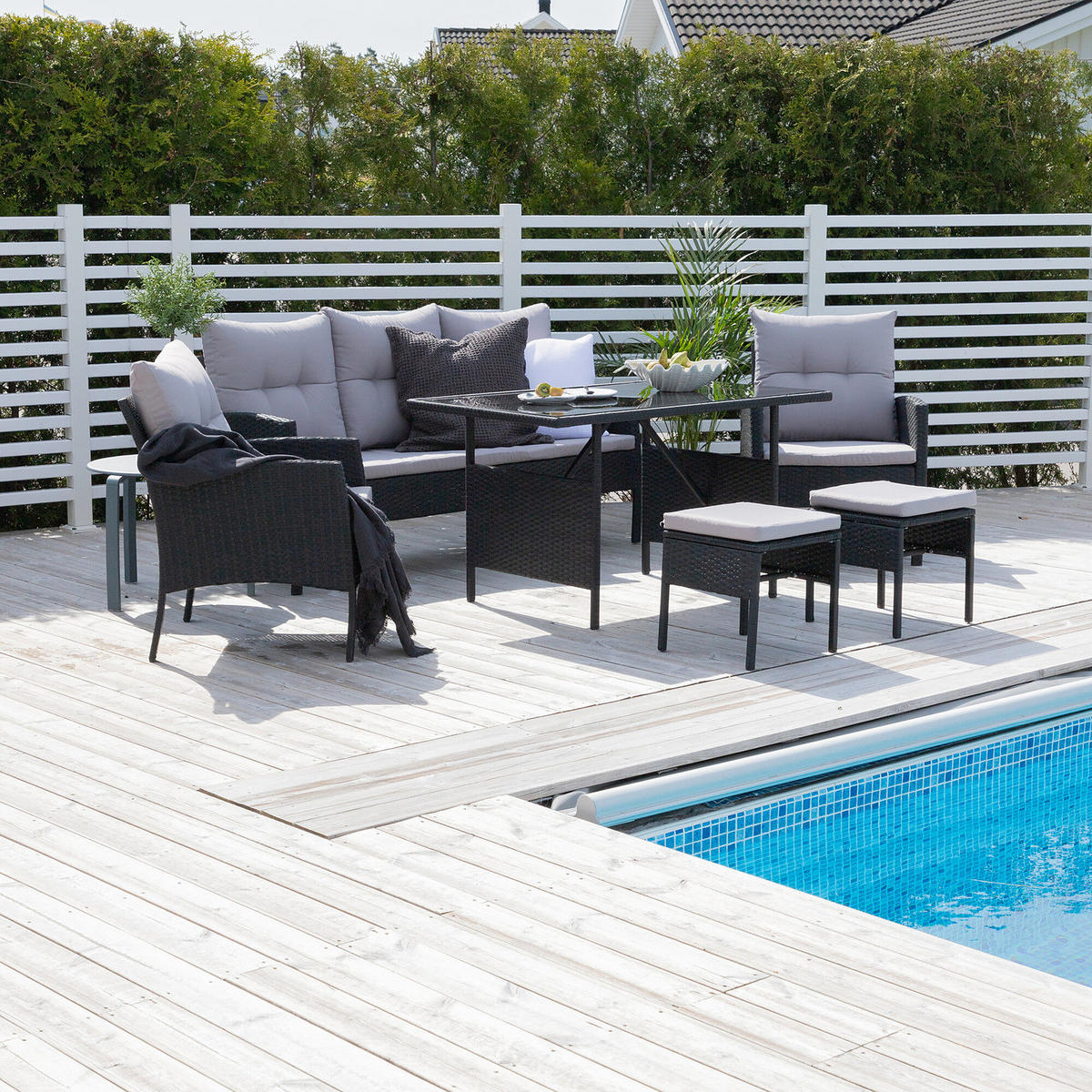 LOUNGESET - Schwarz - Polyethylen - 158 x 75 x 69 cm - Schwarz, Kunststoff - home24