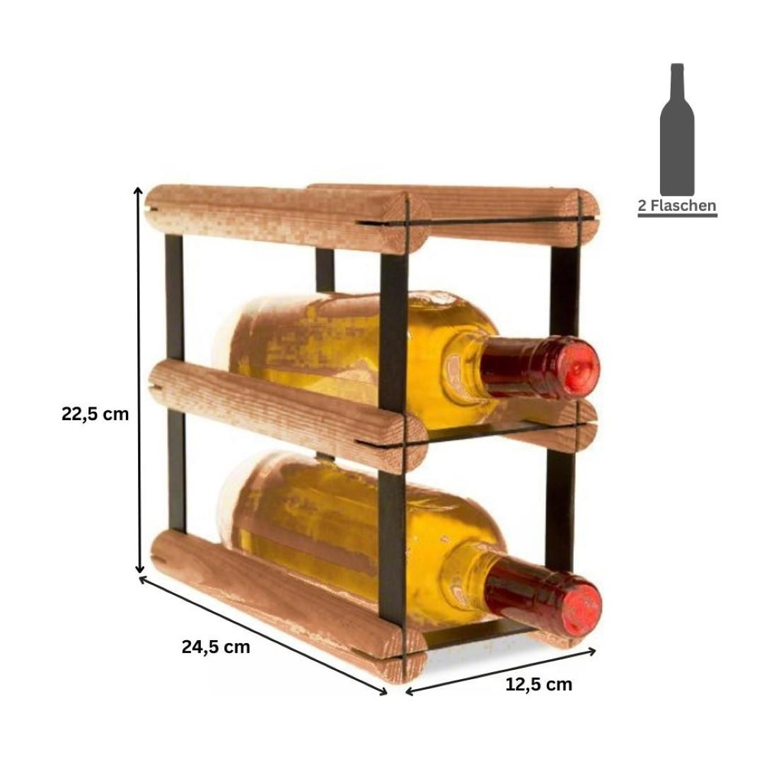 WEINREGAL Vinotega Mod Metal 22,5x12,5x24,5 cm 1x2 Flaschen Massives Kiefernholz Braun Geölt - Braun, Holz (12.5/22.5/24.5cm) - PROREGAL