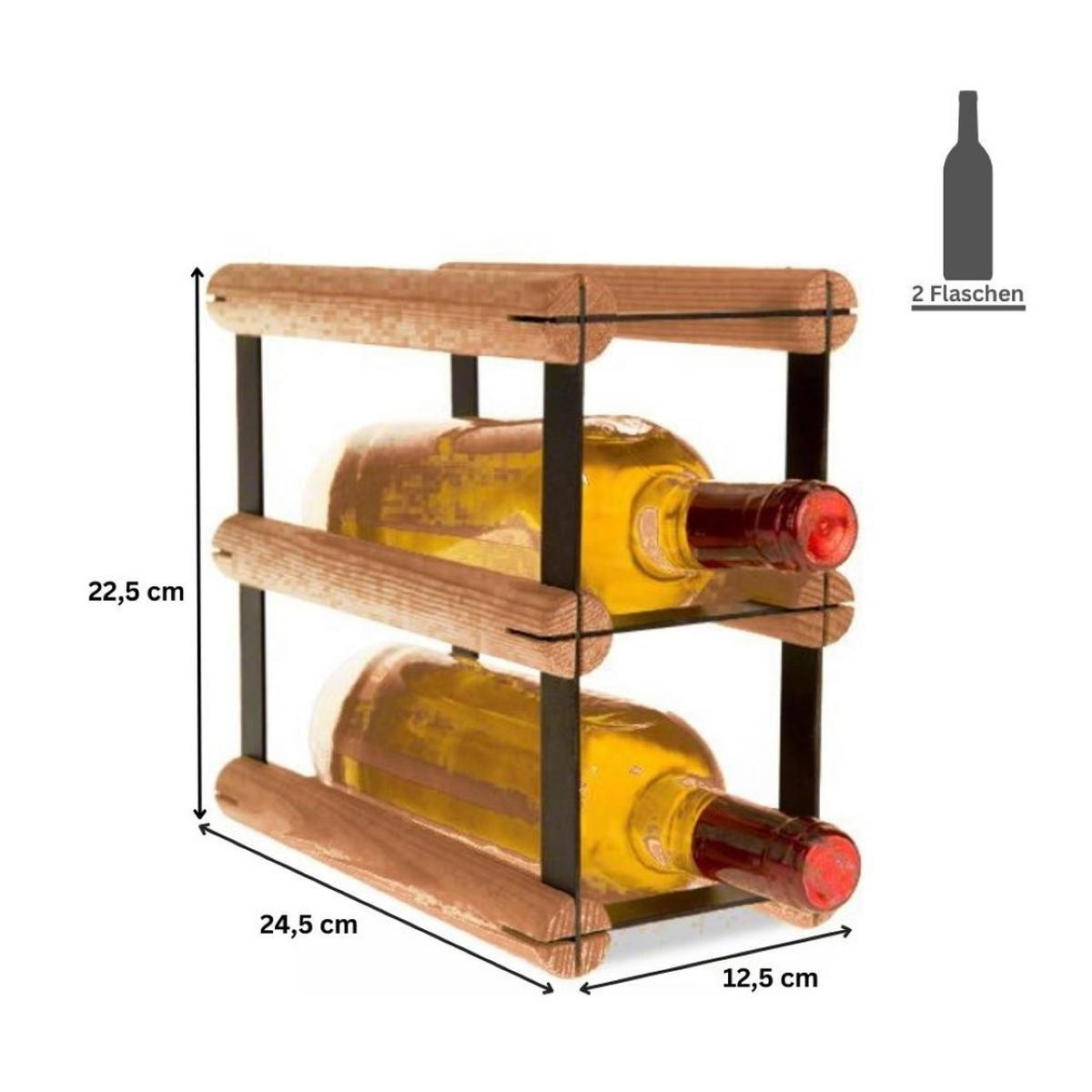 WEINREGAL Vinotega Mod Metal 22,5x12,5x24,5 cm 1x2 Flaschen Massives Kiefernholz Braun Geölt - Braun, Holz (12.5/22.5/24.5cm) - PROREGAL