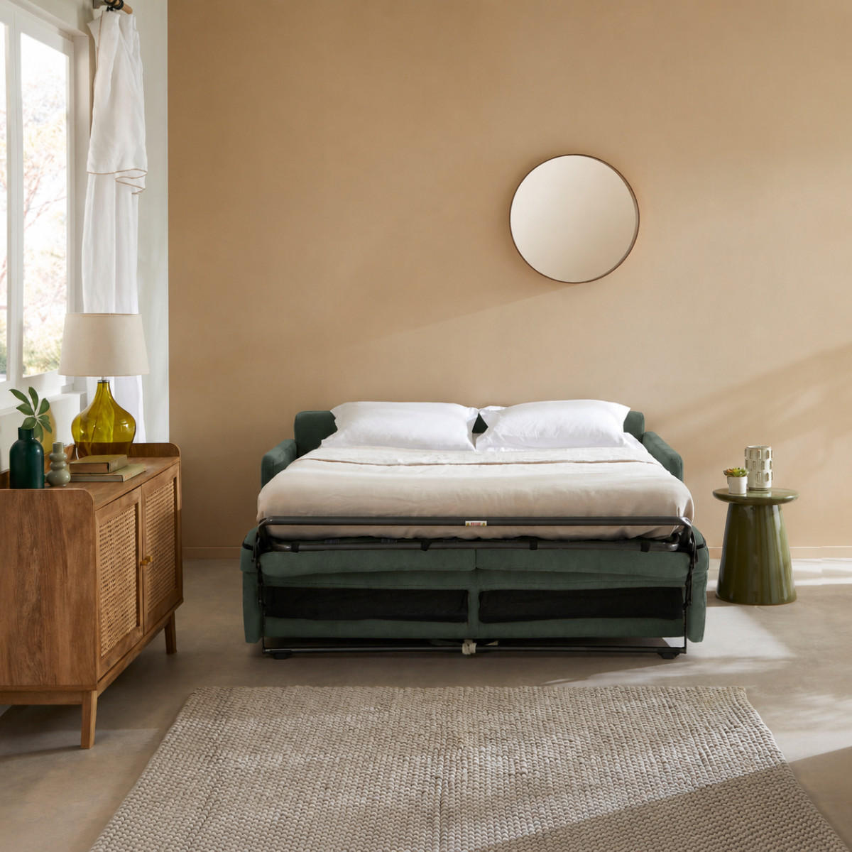 SCHLAFSOFA 3-sitzer mit express-Öffnung in stoff cosenza 87/175/100 cm - Grün, Holz (100/87/175cm) - Calicosy