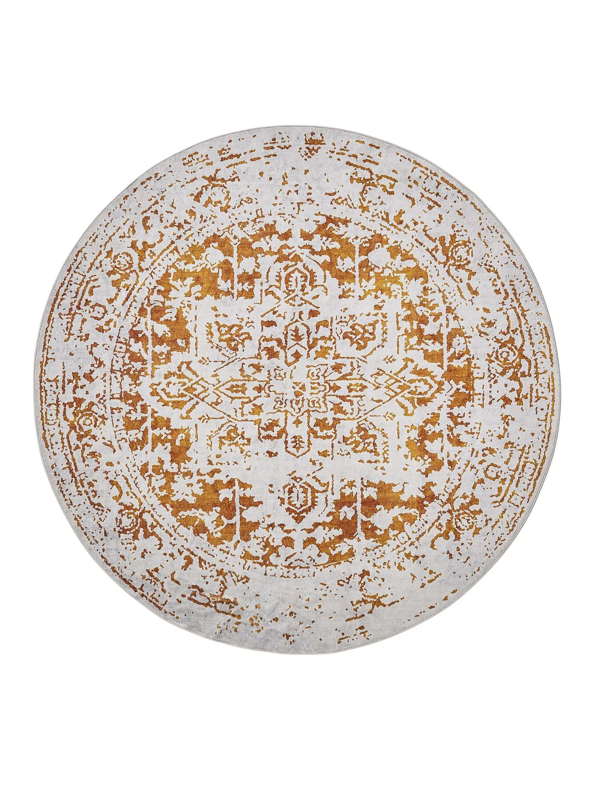 VINTAGE-TEPPICH Miray waschbar ø 160 cm rund - Orange/Grau, Kunststoff (160/160cm) - benuta Nest