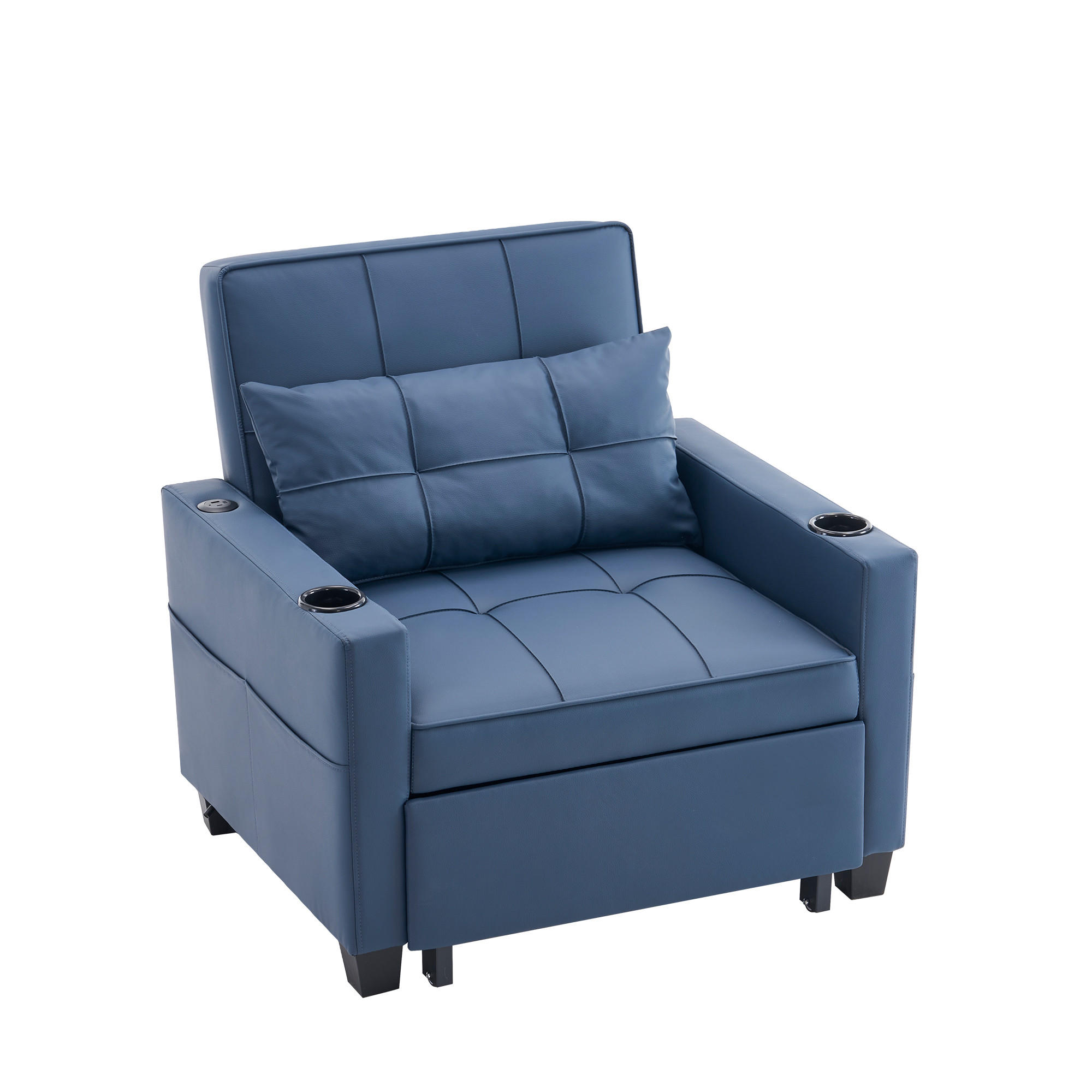 SCHLAFSESSEL DE-35007 3-in-1 mit USB und Getränkehaltern Blau - Blau, Metall (87/84/74cm) - ComfortXL