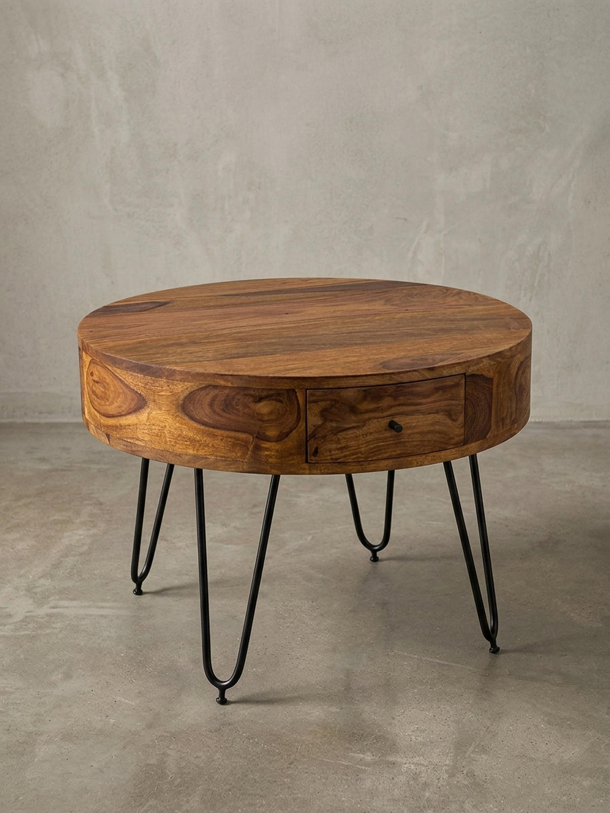 COUCHTISCH Sheesham-Massivholz Schwarz, Metallbeine, Handgefertigt, Mit Schubladen - Schwarz/Braun, Holz/Metall (60/60/44cm) - KADIMA DESIGN