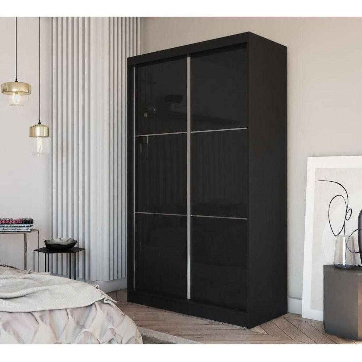 SCHWEBETÜRENSCHRANK Viva 120/216/61 schwarz mit Spiegel und Schubladen - Schwarz, Holzwerkstoff (120/216/61cm) - Beautysofa