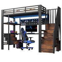 HOCHBETT 90/200 cm Schwarz mit Schubladen, Ablagefläche, Tisch, LED-Licht - Schwarz, Metall (90/200cm) - MIVRAY