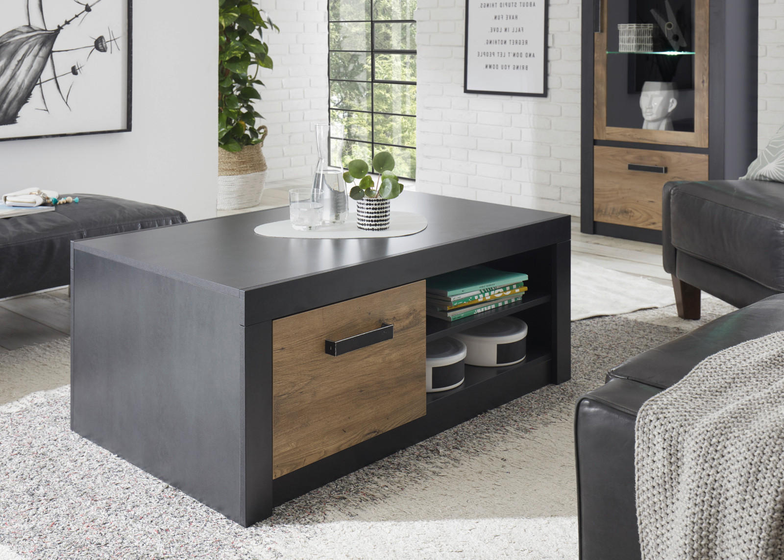 COUCHTISCH Kastanie grau Fresco, Beistelltisch, 110 x 63 cm - Kastanienfarben/Dunkelgrau, Holzwerkstoff/Kunststoff (110/63/44cm) - Furn.Design
