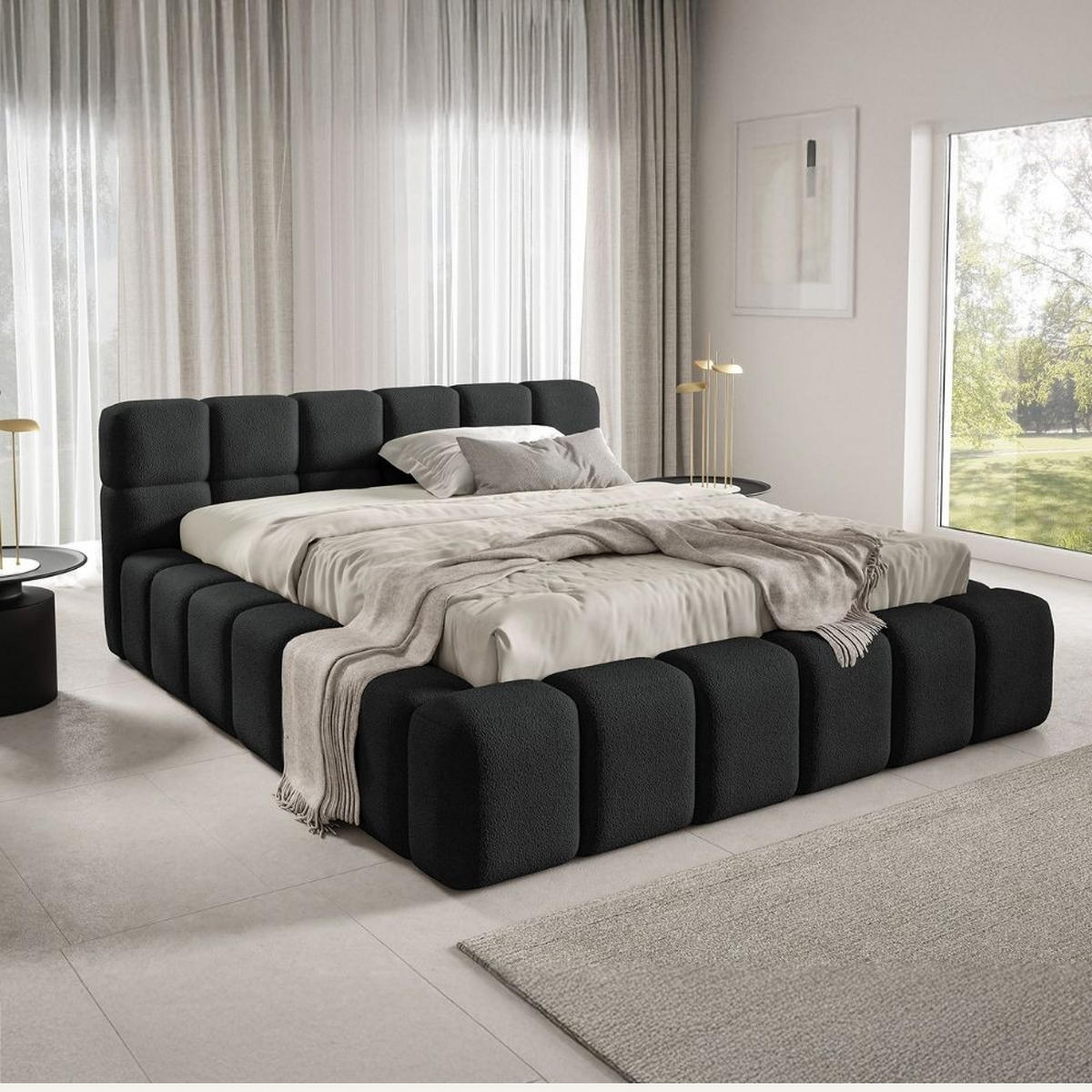 POLSTERBETT NUBO PREMIUM 180x200 cm mit Bettkasten – Stoff QUELLE 100 - Schwarz, Holz (180/200cm) - Dekori_Interiors