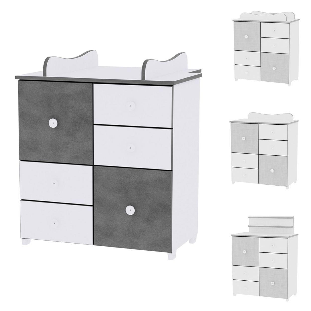 KOMMODE Cupboard dunkelgrau 83 x 71 cm, 4 Schubladen, 2 Türen, Regalboden, Wickelplatz, umbaubar - Grau, Holzwerkstoff (71/96/83cm) - Lorelli
